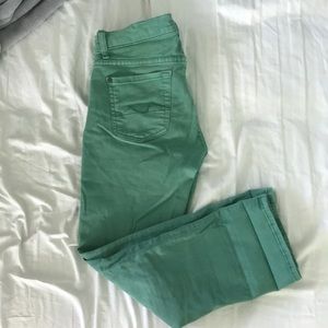 Mint color crop flare jeans